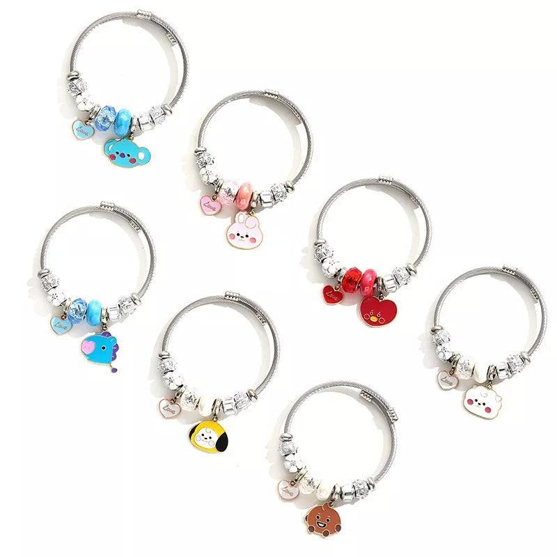 BRACELET À CHARME BT21/BTS EN ACIER INOXYDABLE (tous les personnages)