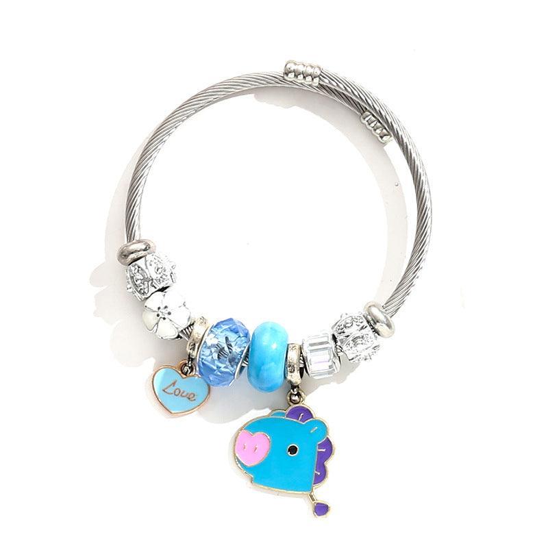 BRACELET À CHARME BT21/BTS EN ACIER INOXYDABLE (tous les personnages)