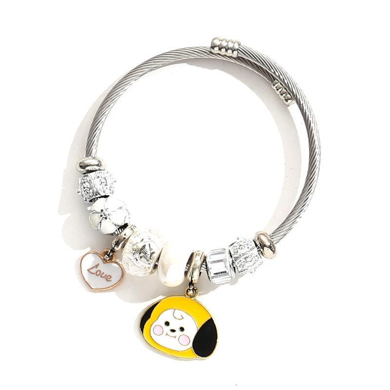 BRACELET À CHARME BT21/BTS EN ACIER INOXYDABLE (tous les personnages)