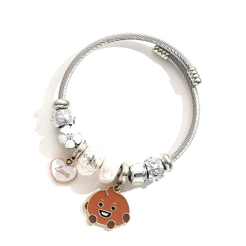 BRACELET À CHARME BT21/BTS EN ACIER INOXYDABLE (tous les personnages)