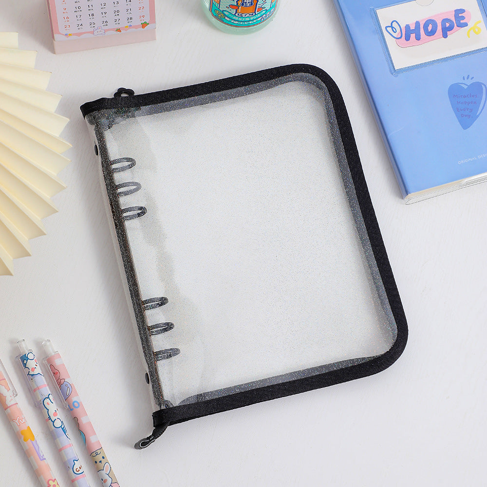 CLASSEUR À PAILLETTES A5 AVEC PORTE-PHOTO + 20 FEUILLES PLASTIQUES DOUBLE FACE AVEC 8 POCHETTES CHACUNE