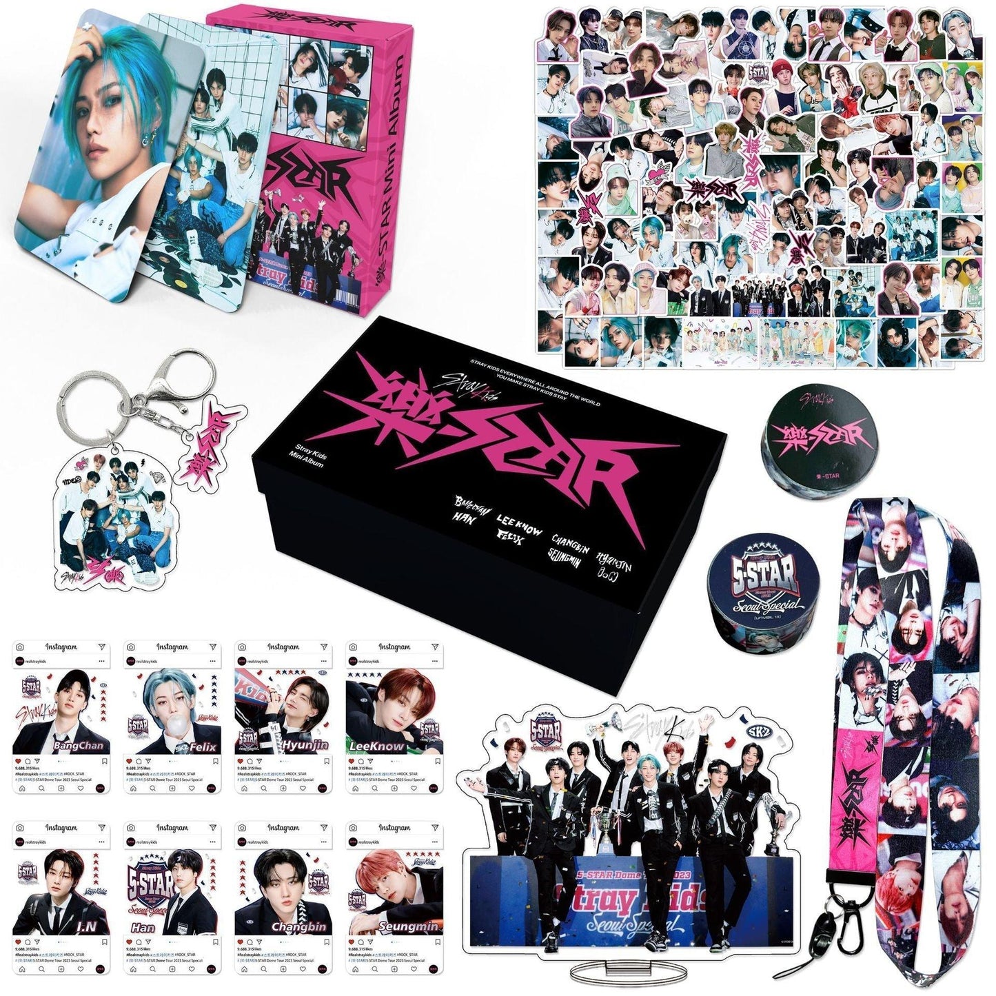 KIT STRAY KIDS ROCK STAR/STAR DE STAR AVEC 164 PIÈCES (COFFRET CADEAU AVEC DIVERS ARTICLES !✨)