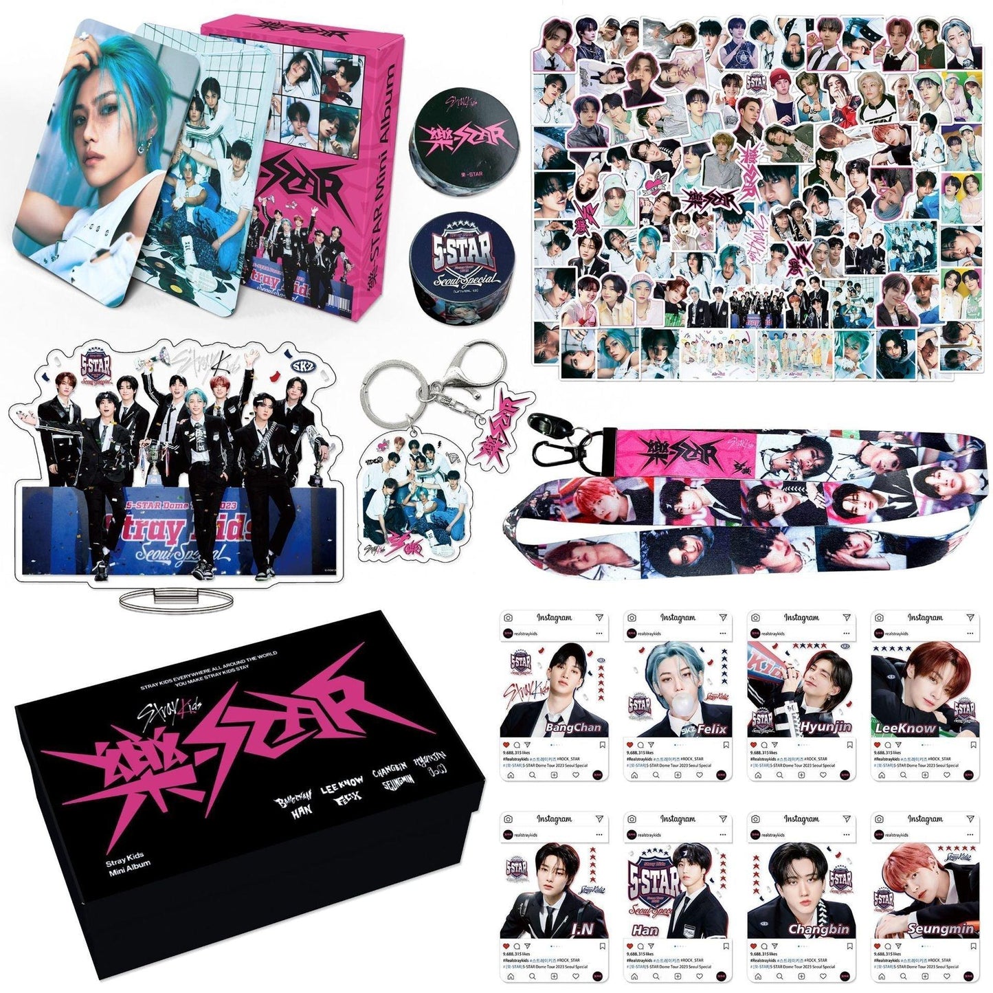 KIT STRAY KIDS ROCK STAR/STAR DE STAR AVEC 164 PIÈCES (COFFRET CADEAU AVEC DIVERS ARTICLES !✨)