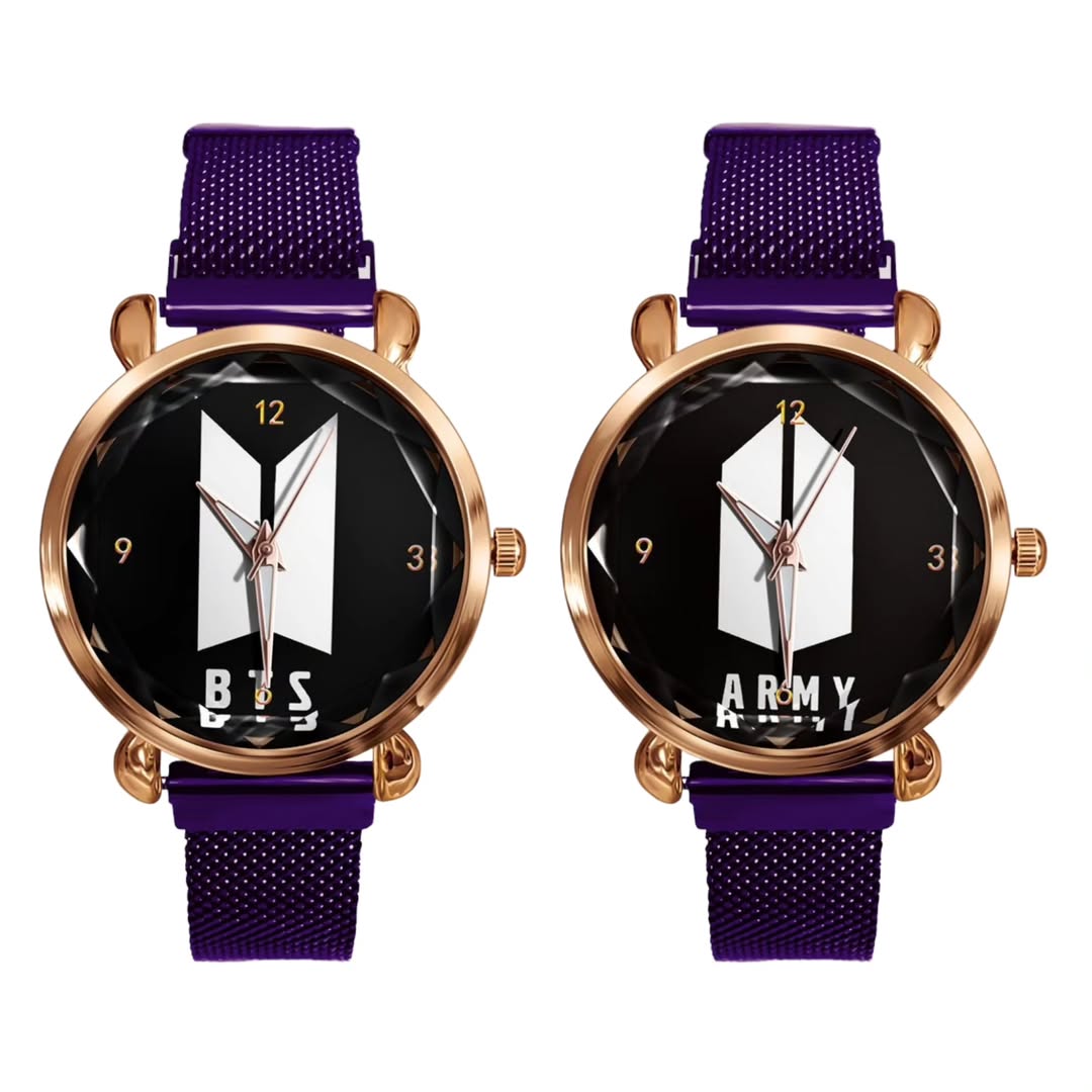 MONTRES BTS ARMY AVEC BRACELET EN ACIER INOXYDABLE - 3 OPTIONS DE COULEURS !✨
