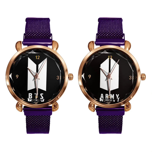 MONTRES BTS ARMY AVEC BRACELET EN ACIER INOXYDABLE - 3 OPTIONS DE COULEURS !✨