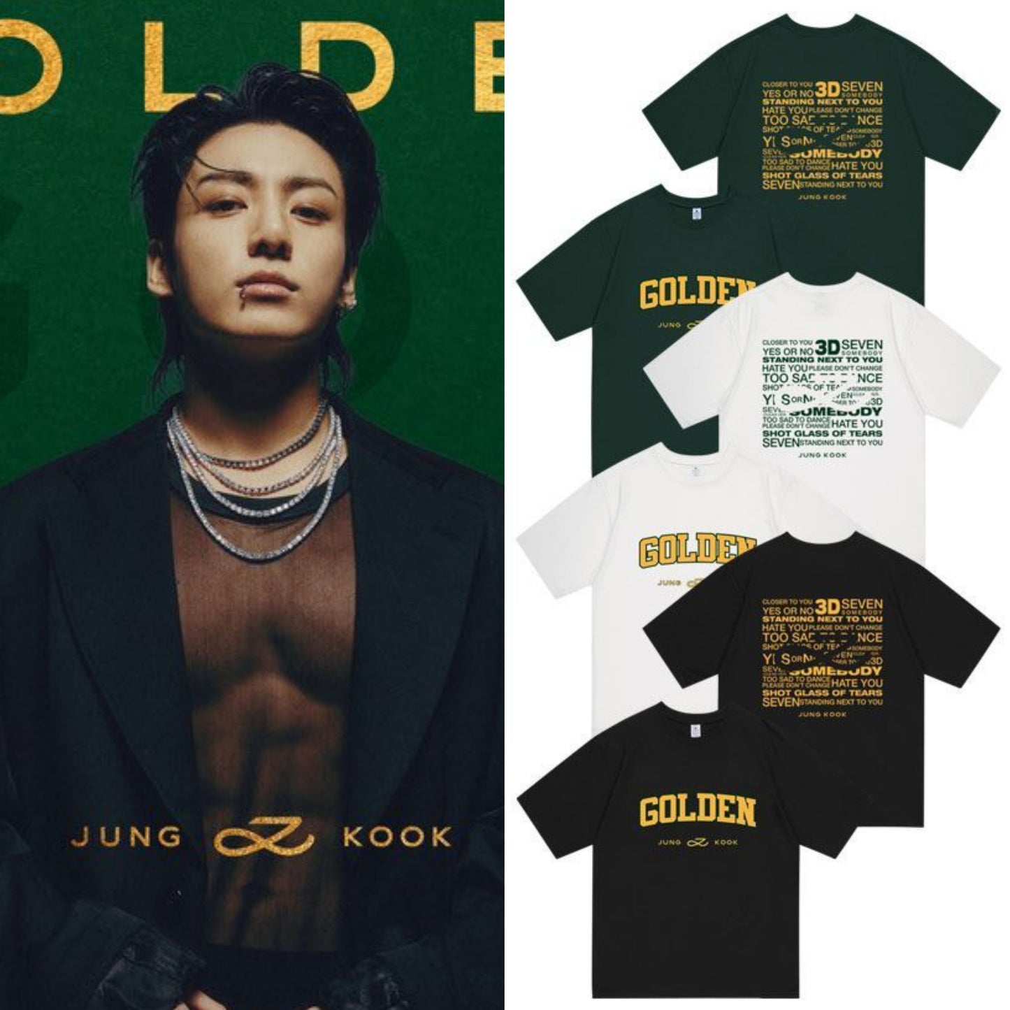 T-SHIRT DORÉ JUNGKOOK 100% COTON (différentes couleurs)