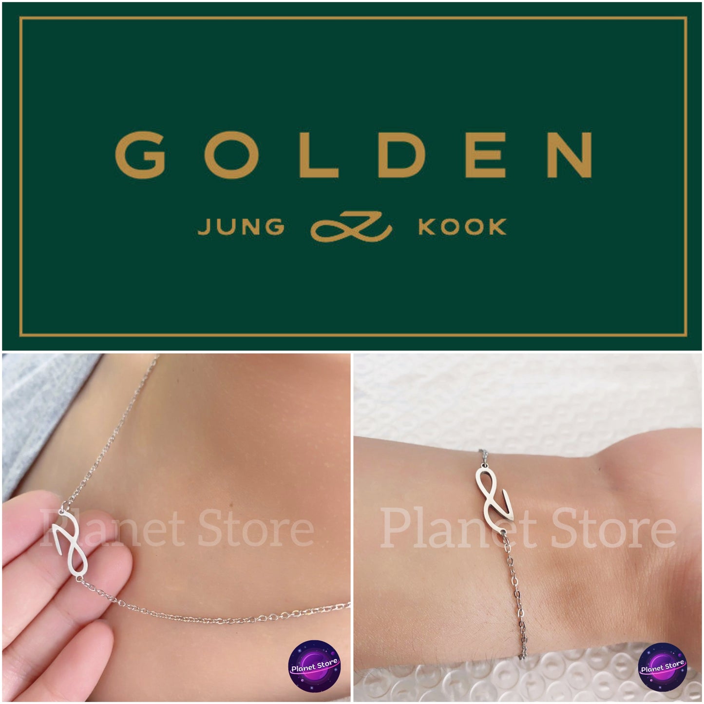 COLLIER / BRACELET JUNGKOOK DORÉ EN ACIER INOXYDABLE